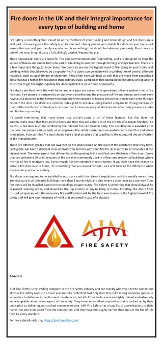 Fire doors in the UK and their integral importance for every type of building and home