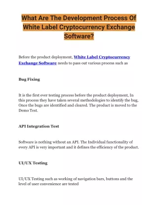 What Are The Development Process Of White Label Cryptocurrency Exchange Software