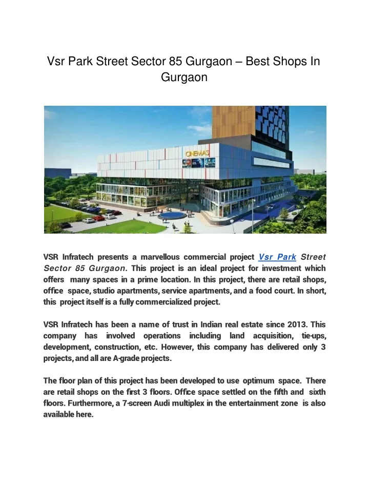 vsr park street sector 85 gurgaon best shops