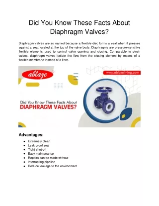 Ablaze Lining -  Did You Know These Facts About Diaphragm Valves_