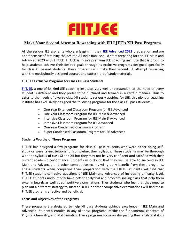 make your second attempt rewarding with fiitjee