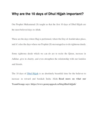 Why are the 10 days of Dhul Hijjah important