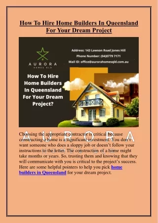 How To Hire Home Builders In Queensland For Your Dream Project?