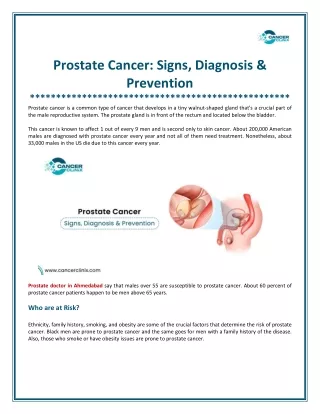 Prostate Cancer Signs, Diagnosis & Prevention