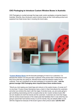 OXO Packaging to Introduce Custom Window Boxes in Australia