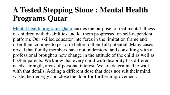 a tested stepping stone mental health programs qatar