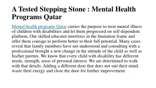 A Tested Stepping Stone : Mental Health Programs Qatar