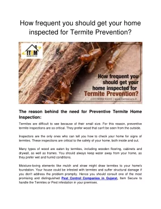 How frequent you should get your home inspected for Termite Prevention?