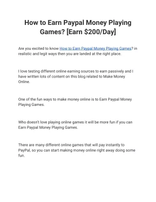 How to Earn Paypal Money Playing Games_ [Earn $200_Day]