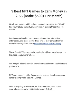 5 Best NFT Games to Earn Money in 2022 [Make $500  Per Month]