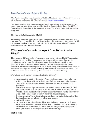 Travel Coaches Service – Dubai to Abu Dhabi