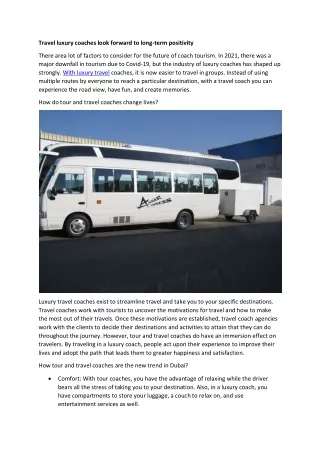 Tour and Travel Luxury Coaches is the new trend in Dubai, UAE