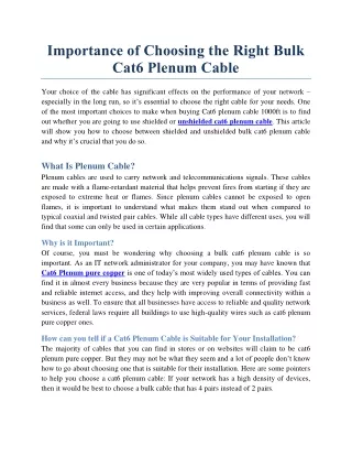Importance of Choosing the Right Bulk Cat6 Plenum Cable