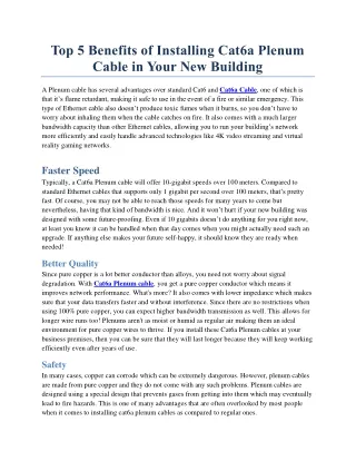 Top 5 Benefits of Installing Cat6a Plenum Cable in Your New Building