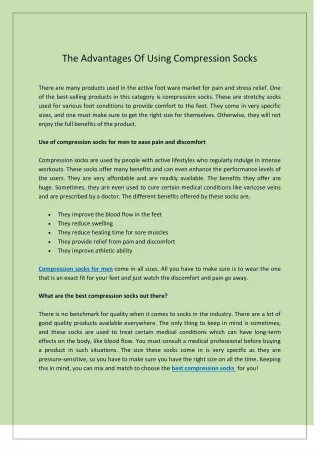 The Advantages Of Using Compression Socks