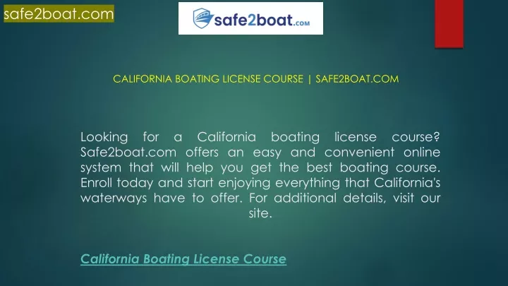 california boating license course safe2boat com