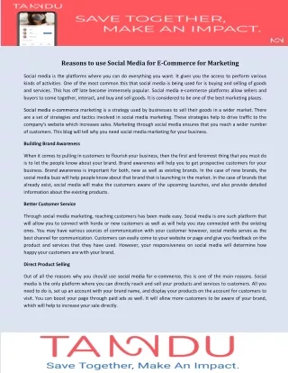 Reasons to use Social Media for E-Commerce for Marketing