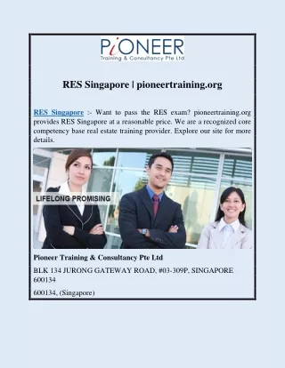 RES Singapore | pioneertraining.org