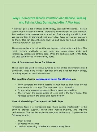 Ways To Improve Blood Circulation And Reduce Swelling And Pain In Joints During And After A Workout
