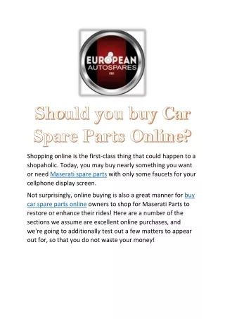 Should you buy Car Spare Parts Online