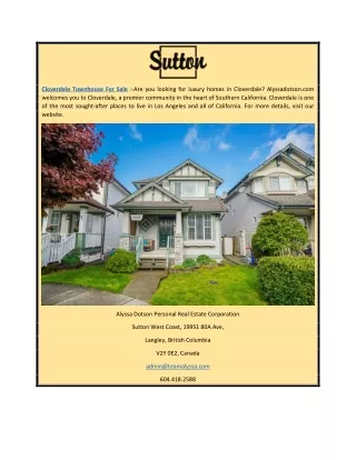 Cloverdale Townhouse for Sale | Alyssadotson.com