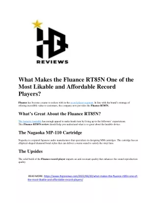 what makes the fluance rt85n one of the most
