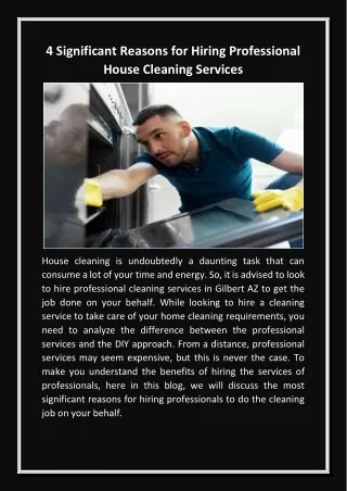 4 Significant Reasons for Hiring Professional House Cleaning Services