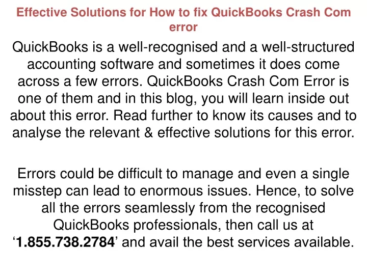 effective solutions for how to fix quickbooks crash com error