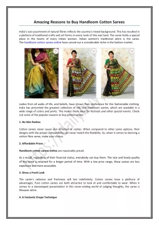 Amazing Reasons to Buy Handloom Cotton Sarees