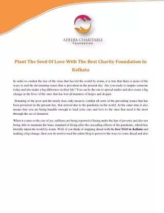 Plant The Seed Of Love With The Best Charity Foundation In Kolkata