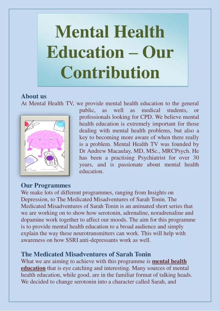 mental health education our contribution