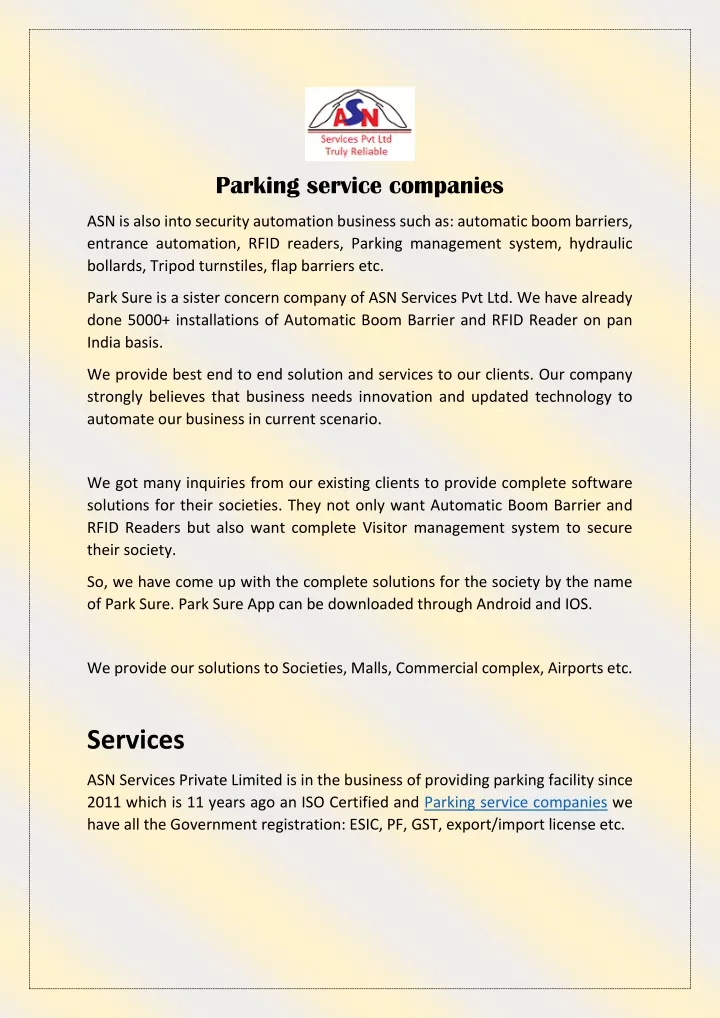 parking service companies