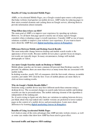 benefits of using accelerated mobile pages amps