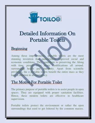 Detailed Information On Portable Toilets
