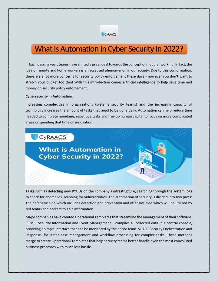 what is automation in cyber security in 2022 what