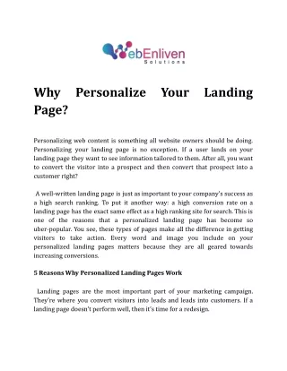 Why Personalize Your Landing Page?