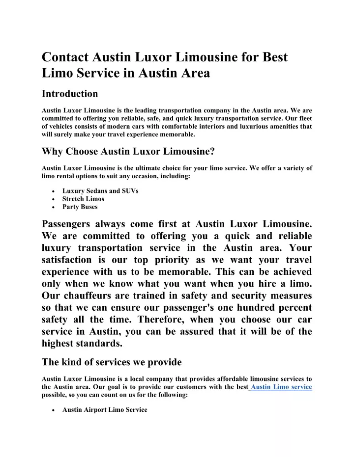 contact austin luxor limousine for best limo