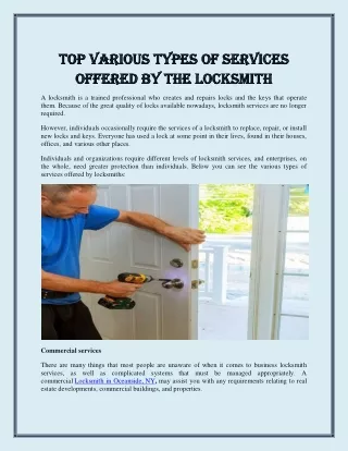 Top various types of services offered by the locksmith