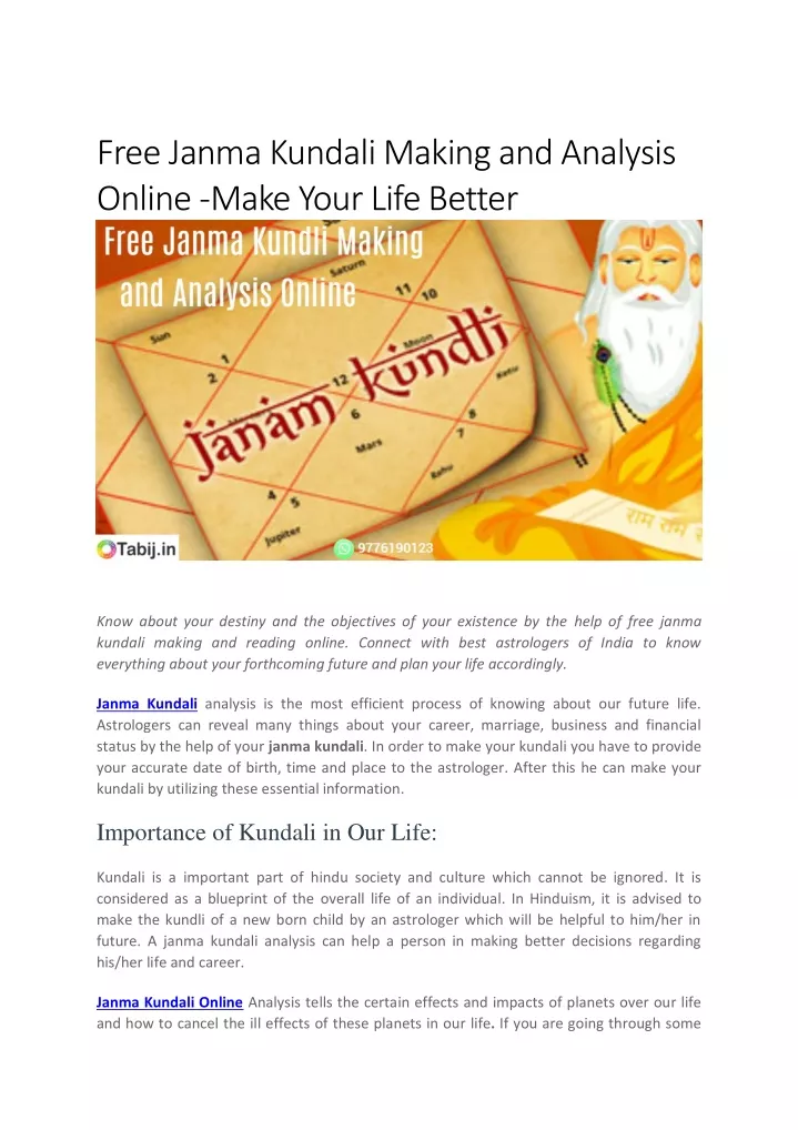 free janma kundali making and analysis online