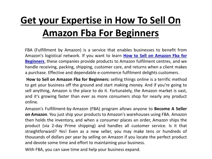 get your expertise in how to sell on amazon fba for beginners