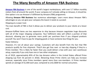The Many Benefits of Amazon FBA Business