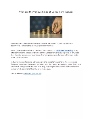 what are the various kinds of consumer finance