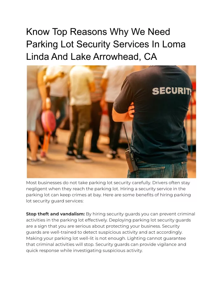 know top reasons why we need parking lot security