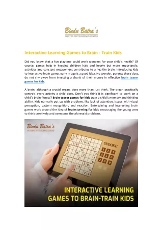Interactive Learning Games to Brain-Train Kids
