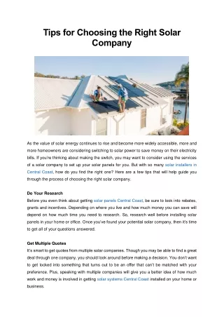 Tips for Choosing the Right Solar Company