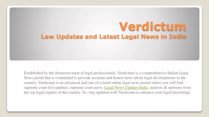 verdictum law updates and latest legal news in india
