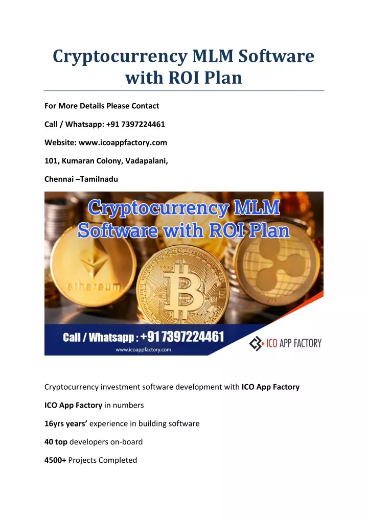 cryptocurrency mlm software with roi plan