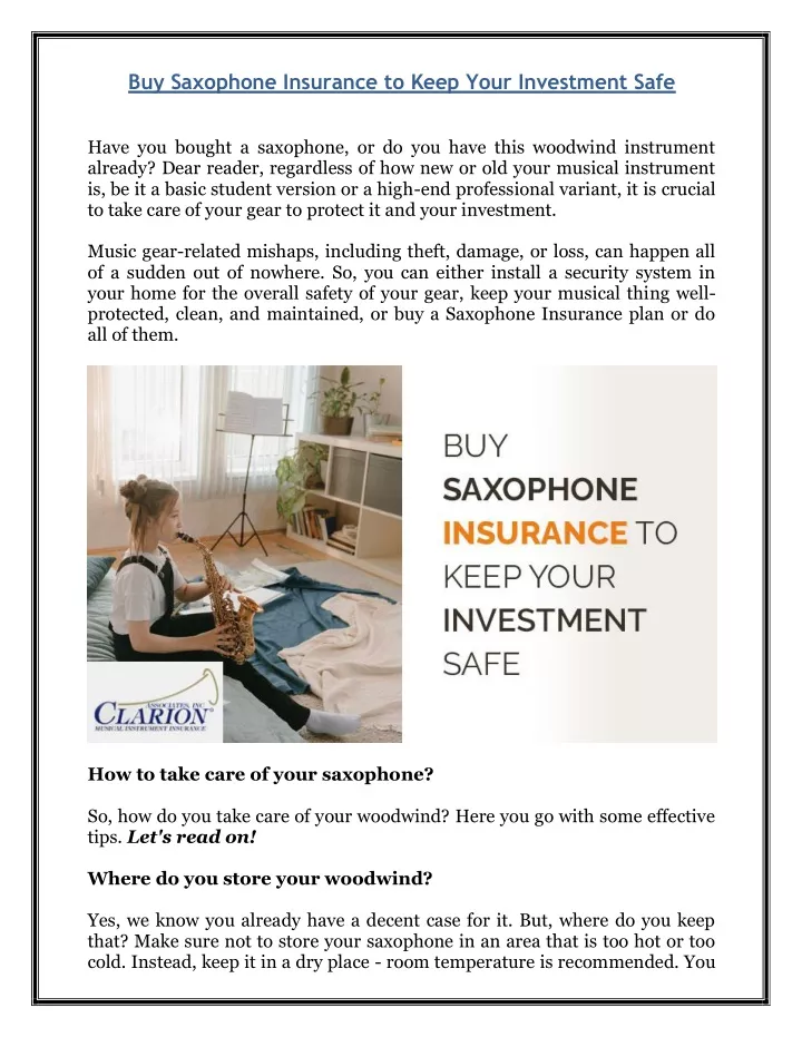 buy saxophone insurance to keep your investment