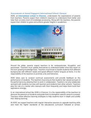Assessments at Anand Singapore International School, Chennai