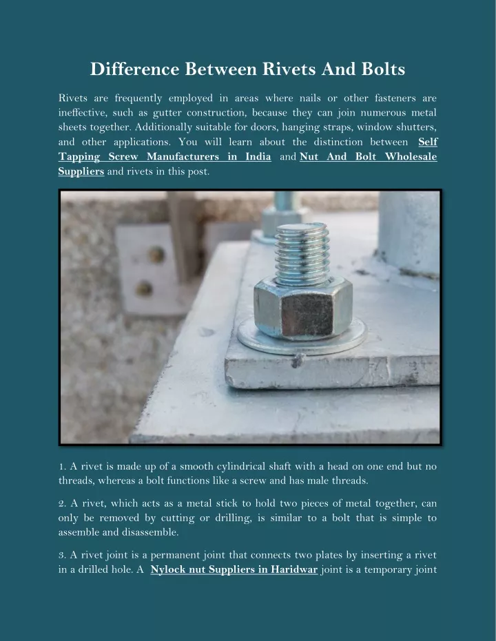 difference between rivets and bolts